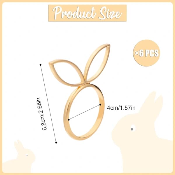 6 Pcs Easter Bunny Napkin Rings, Golden Rabbit Ear Easter Napkin Holders Cute Napkin Buckles Spring Dinner Table Decoration