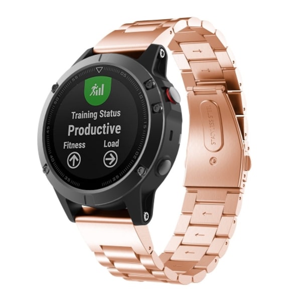 For Garmin Fenix ​​5s 20mm Tri-Bead klokkereim i rustfritt stål stand Rose Gold