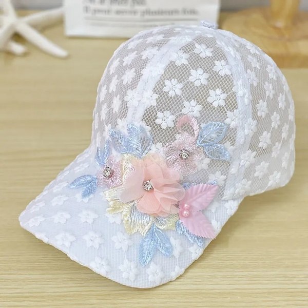 Hatte dame duckbill cap high-end ansigt lille koreansk sommer baseball cap forår og sommer solhat ny solhat mænd Snowflake flower【white】