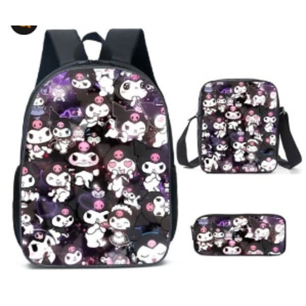 Tecknad Kuromi tredelat set Cinnamon dog KT katt tecknad grund- och gymnasieelever skolväska barnryggsäck 31 Backpack
