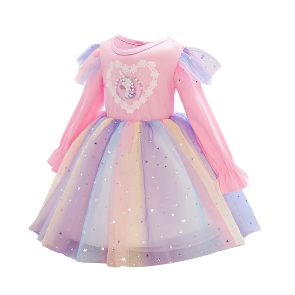 Unicorn Rainbow Tulle Balklänningar Tutu Prinsessa Tema Fest rosa