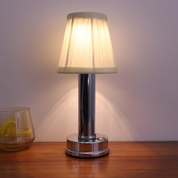 Uppladdningsbar Sladdlös LED Bordslampa, Portabel USB Bordslampa, Bordslampor, Läslampor för Sängbord, Restaurang Silver