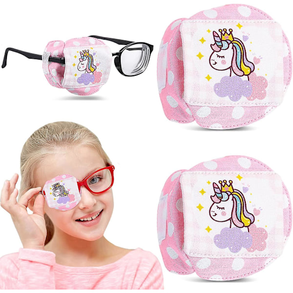 2 Stykker Øyelapper i Bomull for Barn 3D Øyelapp for Briller Rosa Enhjørning Gjenbrukbare Øyelapper for Barn Jenter Gutter (Høyre Øye){hh}