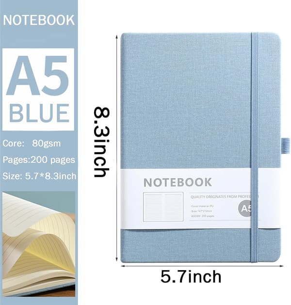 A5 Linjeret notesbog, hardcover, 100 ark, blå journal til studerende og kontorbrug