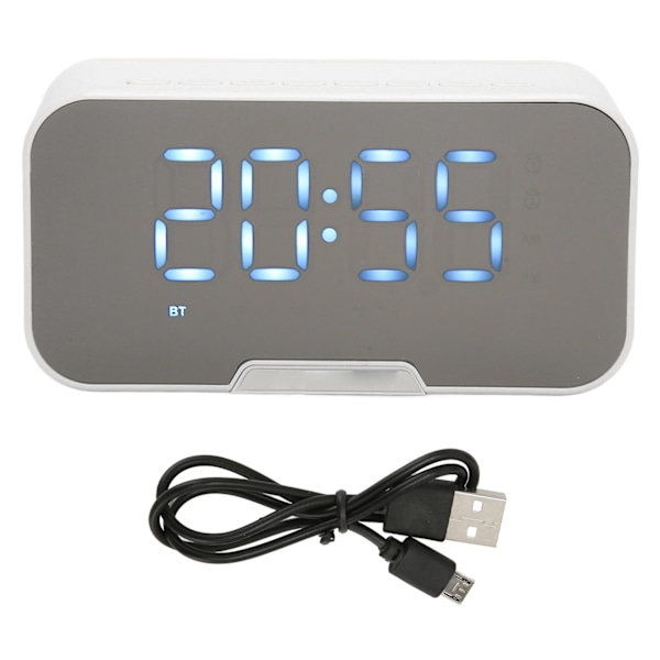 Bluetooth-högtalare med digital väckarklocka, temperaturvisning, röstmeddelanden, FM-radio, spegelväckarklocka, vit 0.4