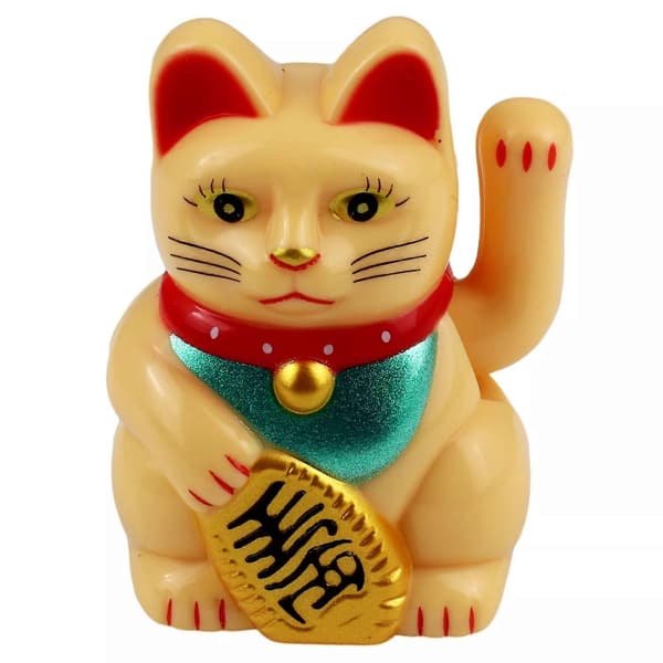 Lyckokatt Mini Maneki-neko Heiluttava Kissa Aurinkoenergia 5cm (LGL) Beige
