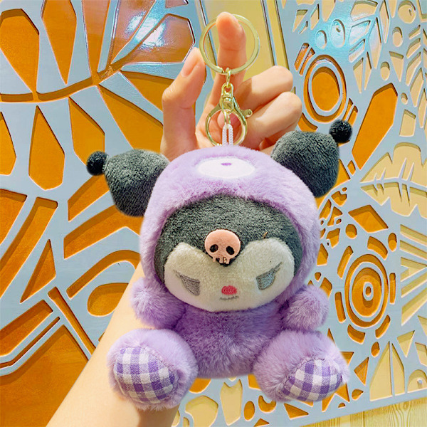 Tecknad Kuromi docka skolväska hänge docka plyschleksak par nyckelring väska hänge Classic plush sitting Sanliou-Kulomi 11cm (with keychain)