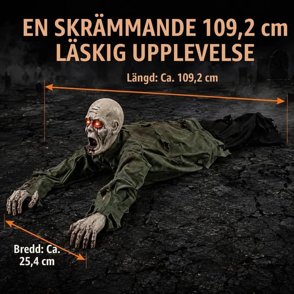 Kravlende Zombie Animatronic, Halloween Lydaktiveret med Lysende Øjne Bald Style