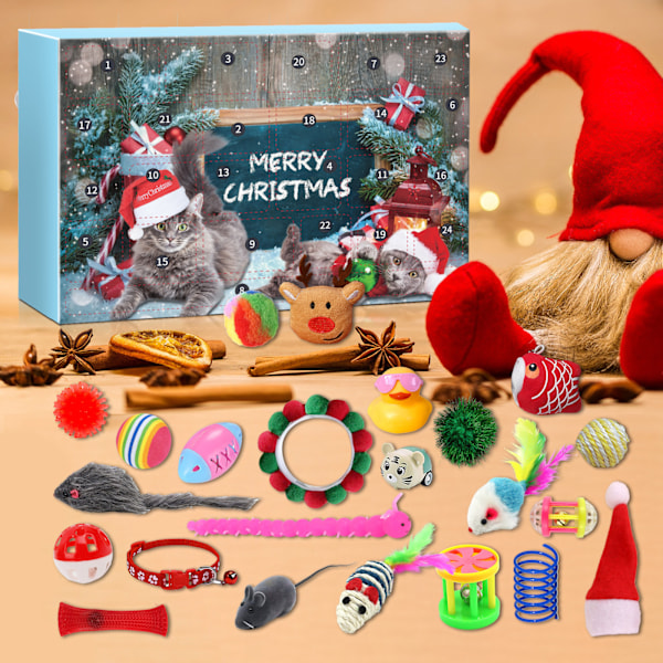 Adventskalender med 24 fack - kattleksak docka klocka leksak kattleksak blind box-B