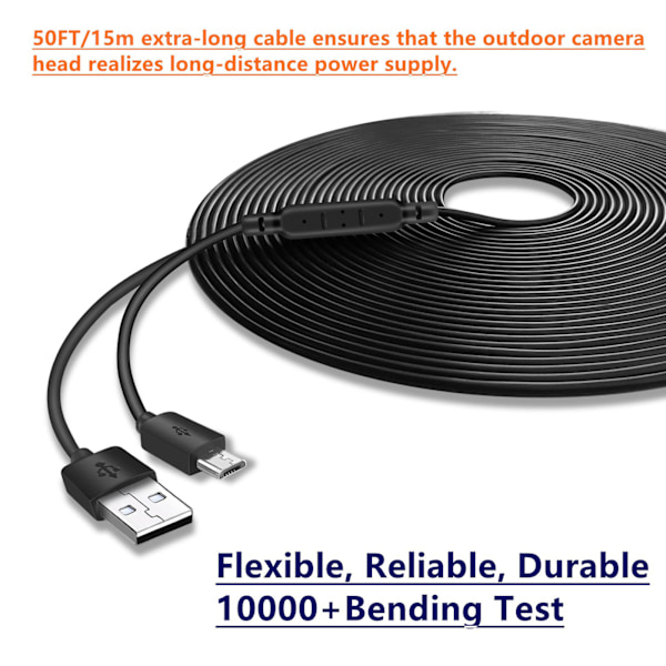 Superlång USB till Micro USB Laddningskabel för Termometer/Kamera Lång Hållbar Laddningssladd Spänningsförstärkare 15 Meter