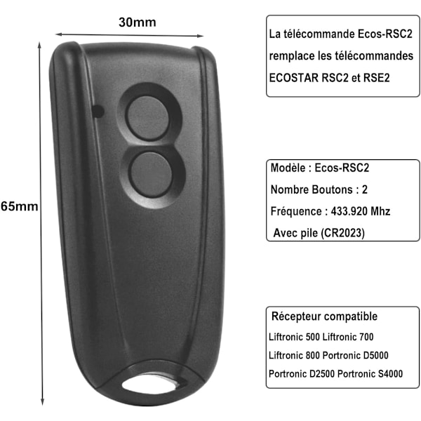 RSC2 Garasjeport Fjernkontroll Ecostar 433Mhz Fjernkontroll Kompatibel med Ecostar Hormann: RSC2, RSE2 RSZ1, AGS: RSC2