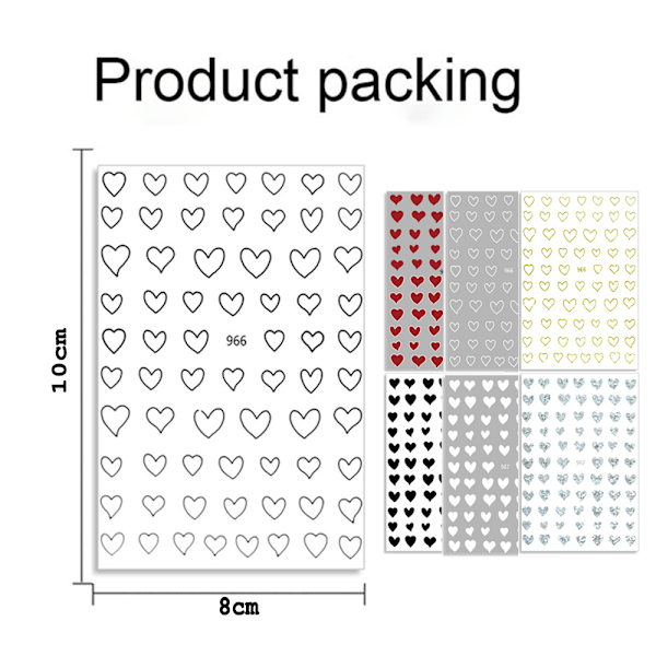 Hjerte Neglekunst Klistremerker, 21 ark 3D Design Negledekorasjon Selvklebende Negleklistremerker Negledekorasjon for kvinner jenter