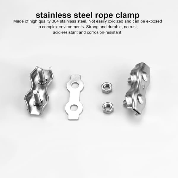 Rustfri stål duplex wire clips 4mm til kabelhegn, midlertidig hegn, markisemontering 12 stk sølv