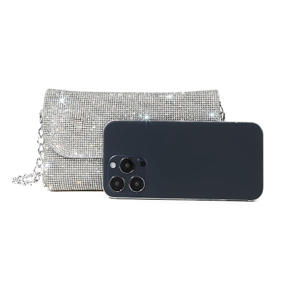 Glitter Aftenveske for Kvinner Bryllup Clutch Håndveske Kjede Skulderveske Liten Selskapsveske Crossbody Veske Sølv{HH} Silver 1