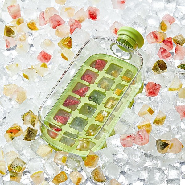 Jääpalamuovipullo – 2-in-1 Kosketusvapaa Jääpalamuotti & Vesipullo Kannella Green/800ml