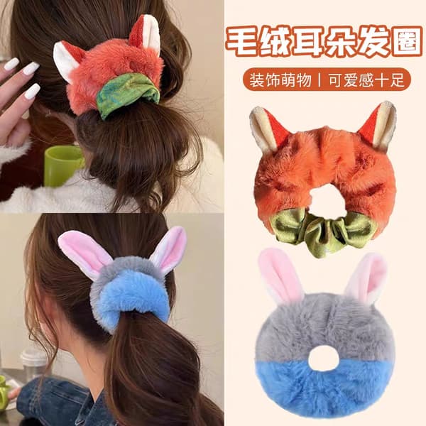 Søde Zootopia Hårelastikker - Judy & Nick i Blød Scrunchie | Trendy Hårtilbehør til Hverdagsbrug Nick Fox Two-tone Hair Tie