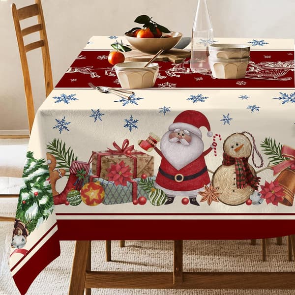 wxsp Christmas Tablecloth Rectangular 152 x 213 cm, Christmas Tablecloth, Snowman Tablecloth Winter Christmas Santa Claus Tablecloths for Kitchen Dining Table Decor