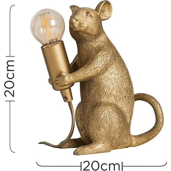 Bordslampa med Metallisk Guld Råtta Design - Unik Djur Mus Lampa för Vardagsrum, Sovrum