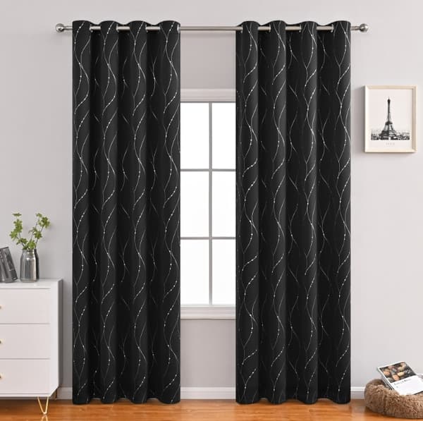 Mörkläggningsgardiner med ringar 1 st Texturerad vågmönsterdesign för sovrum 100x200 cm