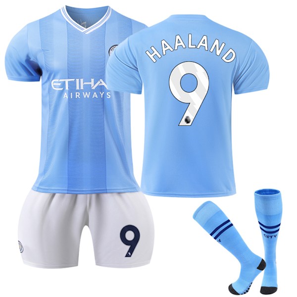 Manchester City Fotballdrakt Barn Nr. 9 Haaland Drakt Voksne 23-24 Hjemme 23-24 Home 28