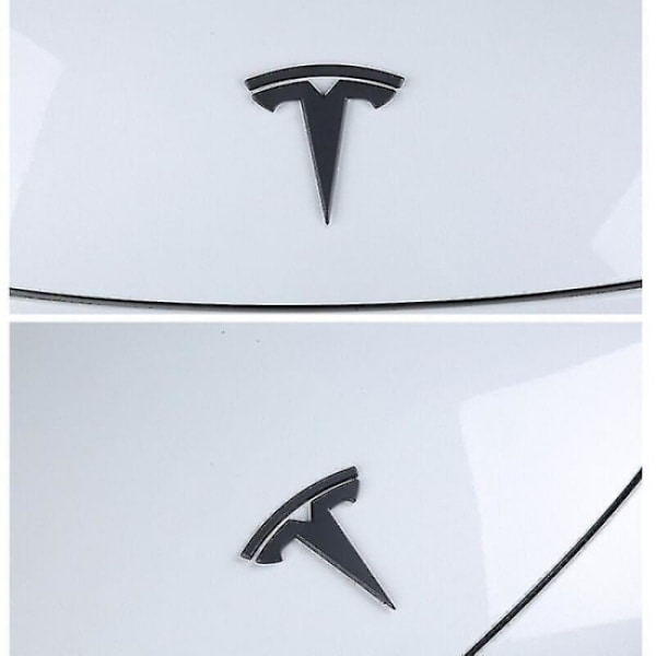 3x Mat Sort T-Logo Hætte Emblem Tesla Model Y