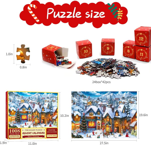 Adventskalender Jule Nedtelling Puslespill 1008 Brikker for Voksne og Barn