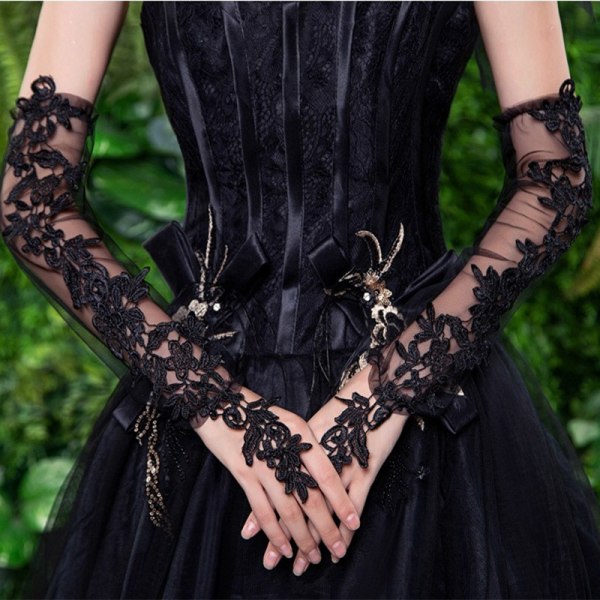 Bröllopshandskar, ett par långa svarta handskar Bröllopshandskar för kvinnor