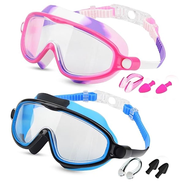 Barns simglasögon pojkar och flickor simning HD vattentäta och imskyddade stora simglasögon dykglasögon professionella glasögon Camouflage pink + camouflage blue
