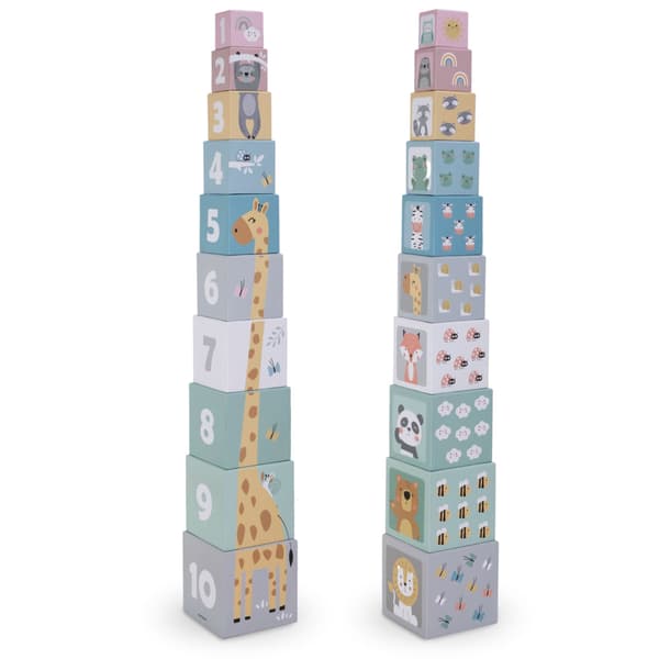 Children's Stacking Tower - 10 Pieces, Animals & Numbers