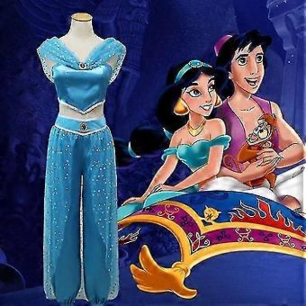 Aladdin Jasmine Prinsessdräkt Maskerad Karneval Halloween Fest Kläder_y Szx (M Mörkblå)
