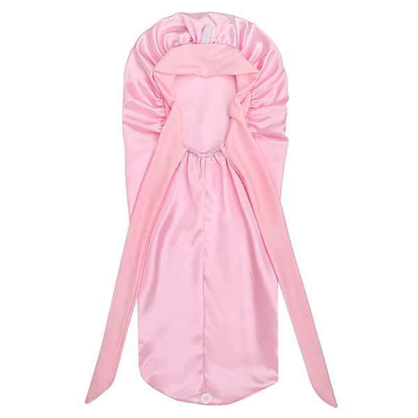 Lång flätad satinhatt för kvinnor, silkeshatt för sömn, sovhatt, ljusrosa light pink