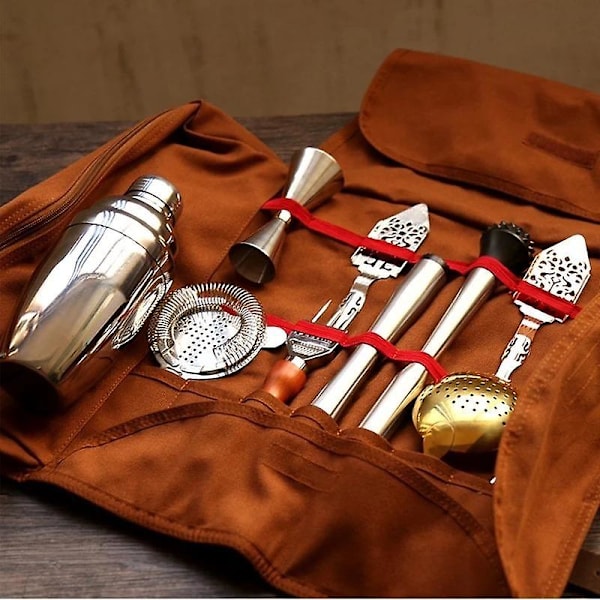 Bar Bartender Bärväska Kreativ Bartender Canvas Toolkit Pack Barverktyg Cocktail Shaker Set Förvaringsväska Endast Brown