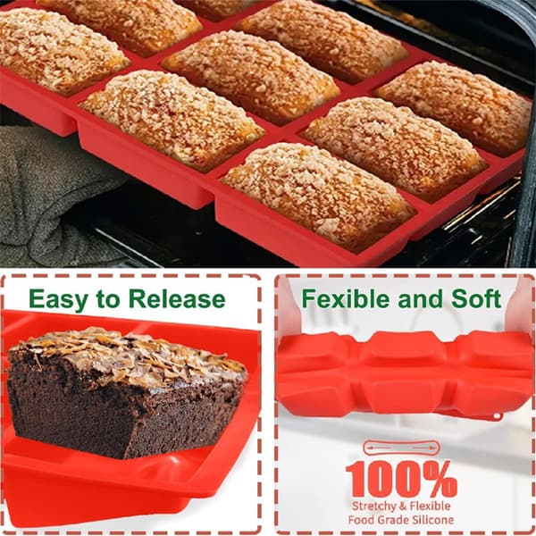 Silikone 9-hulrum Rektangel Mini Brødform – Non-stick Bageform til Brød og Kage