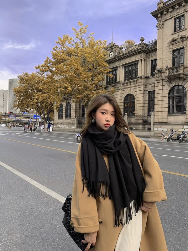 Sort Imitation Cashmere Tørklæde Til Kvinder Og Mænd Vinter Varmt Blødt Modetilbehør