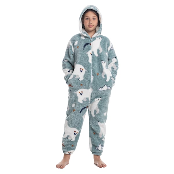 Barn Onesie Pyjamas Sött Mönster Tryck Dragkedja Unisex Huva Fluffig för Vinter Höst Typ 4 Type 4 130