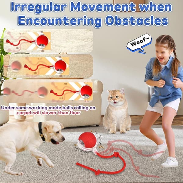 1 pc. 360 Smart Automatic Rolling Pet Ball, Rechargeable Irregular Movement for Cats & Dogs, Red red 1 red