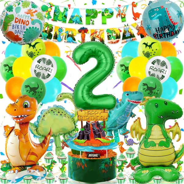 Dinosaur Folieballongsett med Bannere for Bursdagsfestdekorasjon og Stedsoppsett Number 2 Set