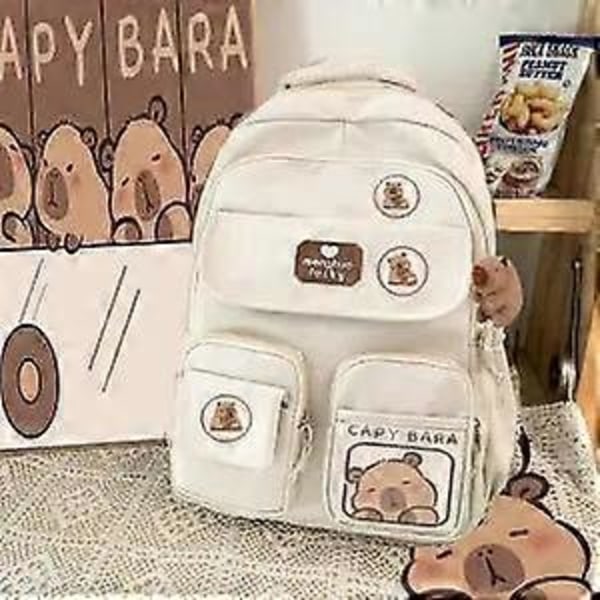 Skoltaske Brun 2024 Capybara Ridge Stor Rygsæk Til Drenge Og Piger, Designer Sko White Backpack