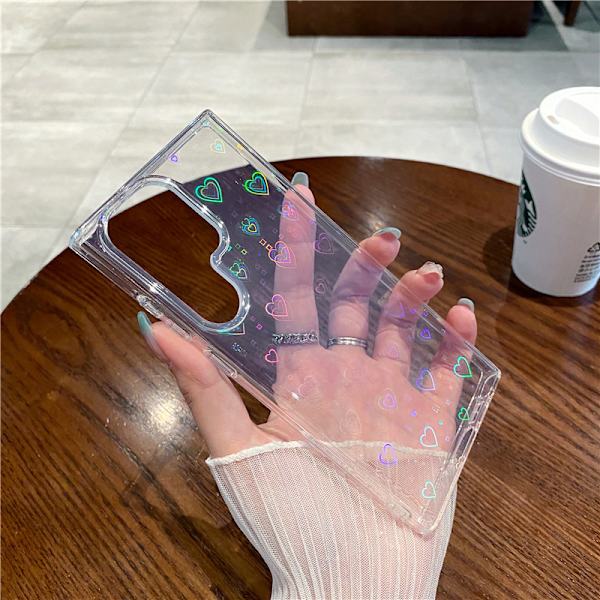 för Samsung Galaxy S22 Ultra Skal, Klar Glitter Bling Laser Flexibel Stötfångare Stöttåligt Skyddande Kärlek Hjärta Mönster Design