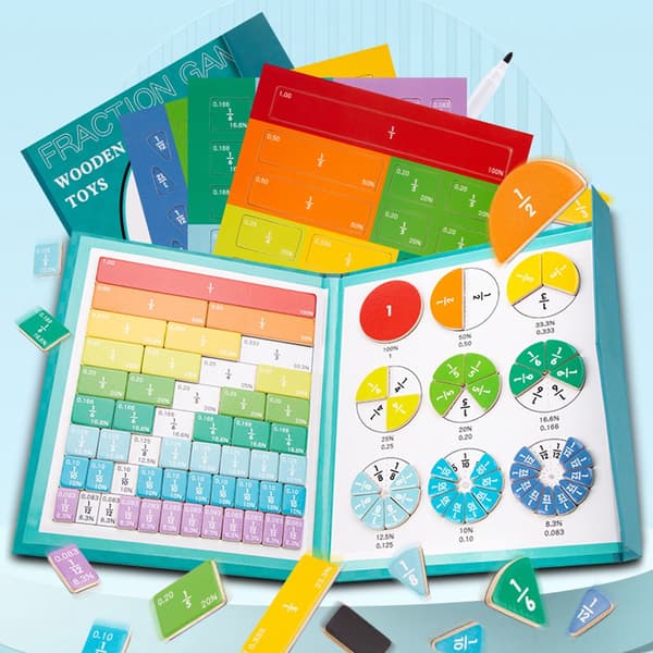 Bråktalsmattebok för barn, magnetiskt träpussel, matematikleksaker