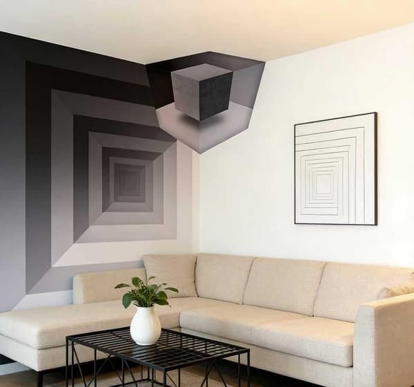 Reality-Bending Wall Art, 3D Wall Art Optical Illusion Corner Wall Decal, Modern Abstract 3D Stereoscopic Cube Sticker Perspective Decor