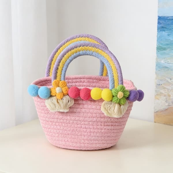 Koreanske niche tasker, strandtasker, vævede tasker, bomuldsreb vævet Pink - Small size, flattened 23