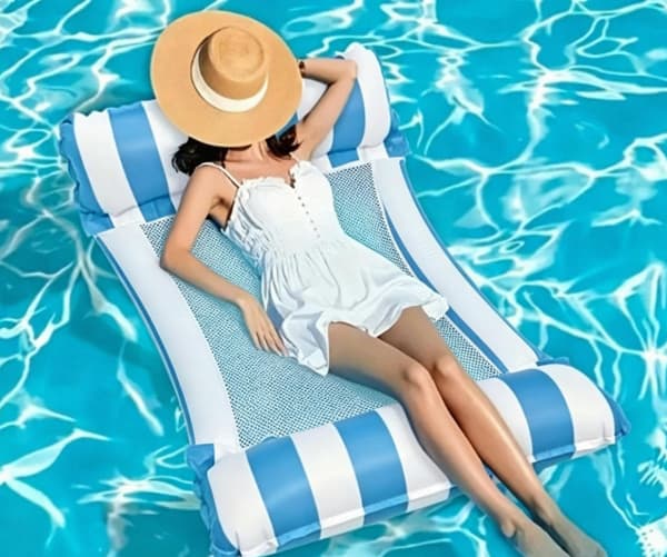 PVC oppustelig dobbelt rørnet flydende pool-liggestol, foldbar Light blue 127*70cm