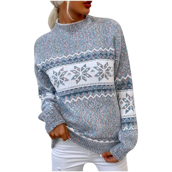 Winter Chic Damtröja - Rundhalsad tröja med Jacquard Christmas Snowflake Design L