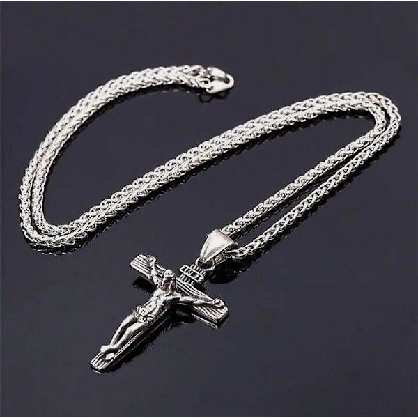 Herr Dam Kors Hänge Krucifix Jesus Kristet Halsband Kedja Silver