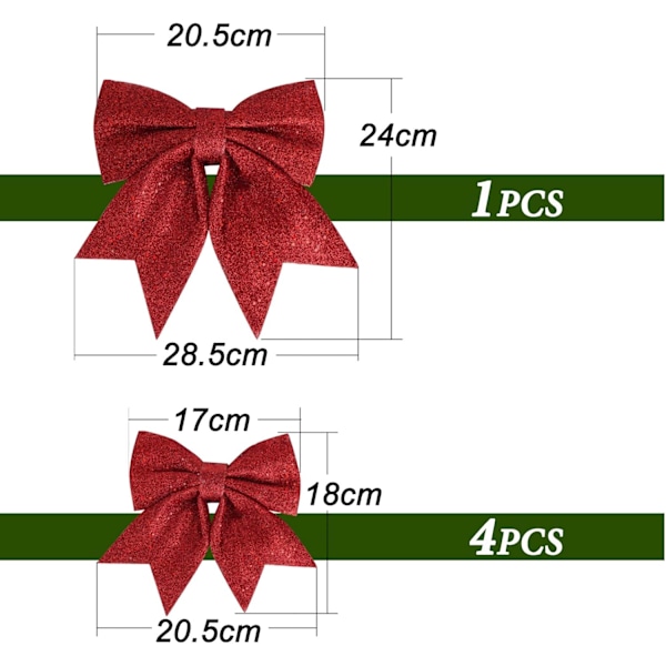 Stor julrosett 24 cm storlek julrosetter band rosett slips ornament juldekoration för jul