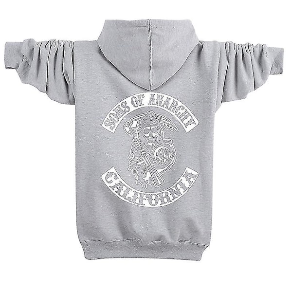 Sons Of Anarchy Hoodie TV SOA Cosplay Party Kostyme Blazer Kvinner Menn Glidelåsjakke Mayans Genser Høst Vinter Klær Grå Grå Grey L(55-60kg women)