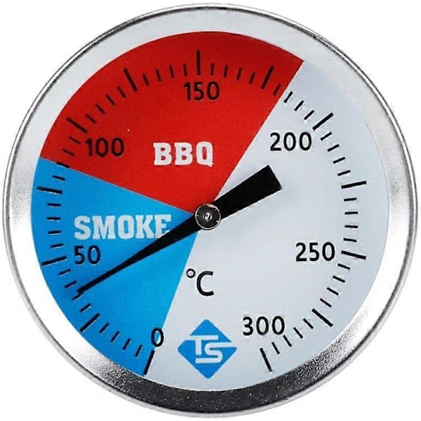 Røyktermometer i rustfritt stål - Opptil 300C - For alle griller, røykeovner, røykere og grillvogner - Analog - Grilltilbehør