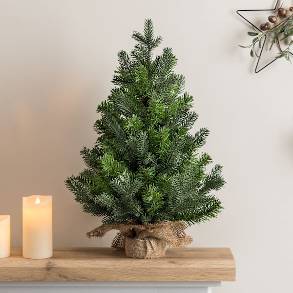 Miniatyr Julgran, Liten 60 cm Konstgjord Gran, Skrivbordsdekoration med Viktad Jutebas