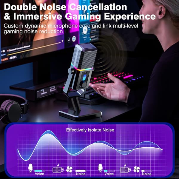 HK2 Gaming Mikrofon USB Dynamisk Datamaskin Gaming Streaming Mikrofon med RGB Lys Demp-knapp Gain Kontroll Desktop Podcast Mikrofon for Twitch YouTube Studio